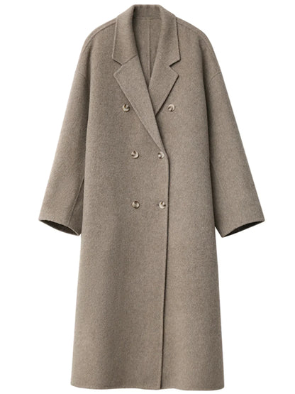 Women's Double Breasted Wool Coat – Long Double Sided Winter Overcoat for Elegant Warmth and Timeless Fashion