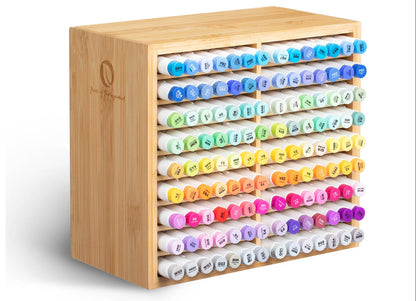 Bamboo Marker Organizer – Wooden Desktop Storage Holder for 126 Markers, Pens, Pencils and Art Brushes, Space-Saving Stationery Organizer