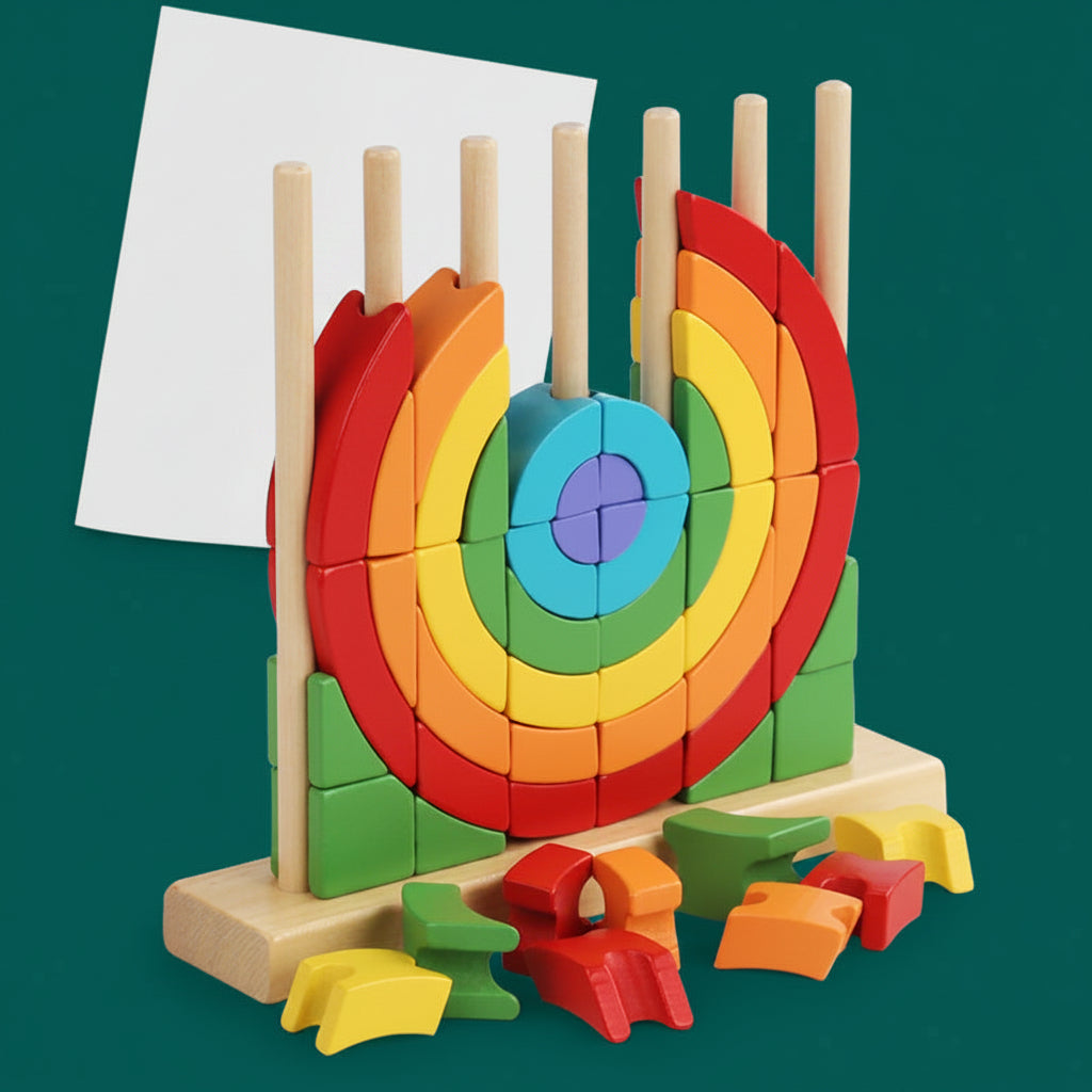 Montessori Rainbow Stacking Blocks – Wooden Color Matching Puzzle for Fine Motor Skills and Early Learning