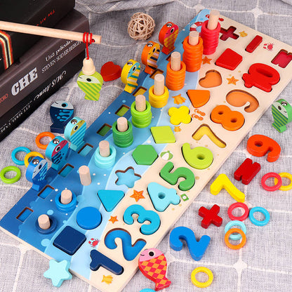 Montessori Magnetic Fishing Puzzle – Wooden Preschool Learning Toy for Number, Shape and Arithmetic Matching, Fine Motor Skills Educational Game