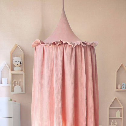 Muslin Cotton Bed Canopy – Premium Hanging Kids Bed Canopy with Frills for Nursery, Bedroom and Cozy Play Space