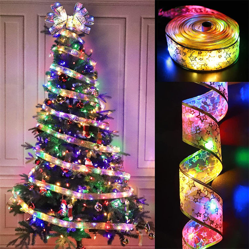 Christmas Ribbon Fairy Lights – LED Holiday String Lights for Trees, Mantels, Parties and Cozy Indoor Christmas Decorations