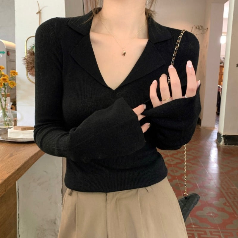 Women’s Knitted Long Sleeve Shirt – Casual Fashion Sweater Top with Modern Minimalist Design for Everyday Spring Style