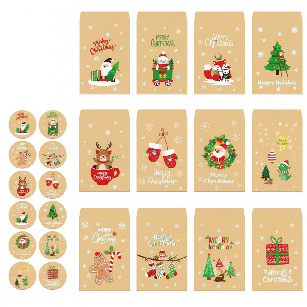 Christmas Kraft Gift Bags – Cookie and Biscuit Wrapping Paper Bags for Holiday Treats, Party Favors and Gift Packaging