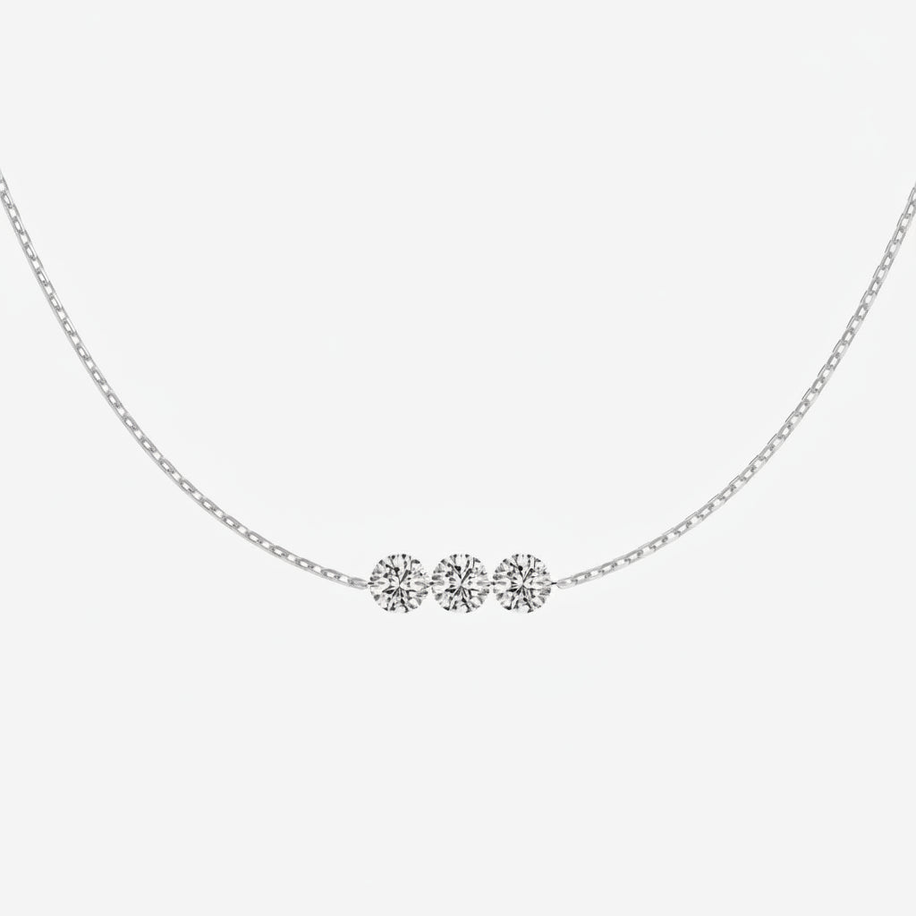 Genuine S925 Silver Zircon Necklace – Three Sparkling Stones with Adjustable Sliding Length for Minimalist Luxury Styling and Elegant Men’s or Women’s Jewelry