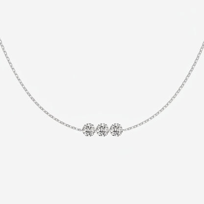 Genuine S925 Silver Zircon Necklace – Three Sparkling Stones with Adjustable Sliding Length for Minimalist Luxury Styling and Elegant Men’s or Women’s Jewelry
