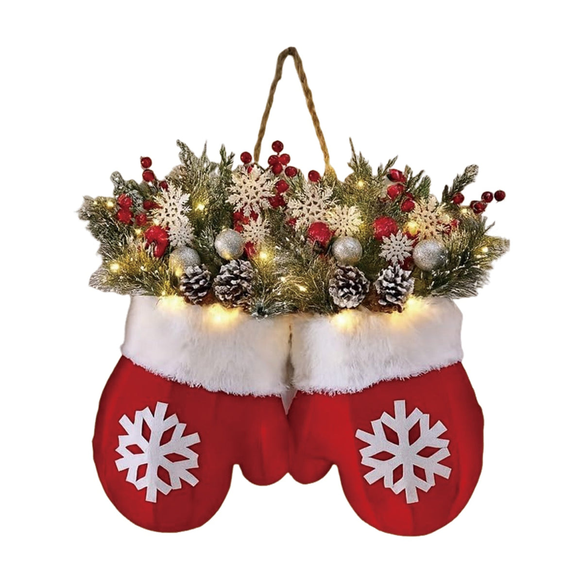 LED Christmas Glove Wreath – Lighted Holiday Door Garland Decoration for Walls, Entryways and Festive Home Displays