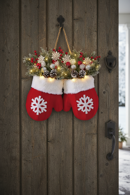 LED Christmas Glove Wreath – Lighted Holiday Door Garland Decoration for Walls, Entryways and Festive Home Displays