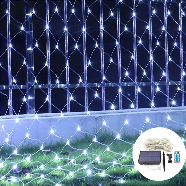 Outdoor Solar Curtain Lights – Waterproof Mesh Fairy Lights with Remote for Gardens, Weddings and Christmas Decor
