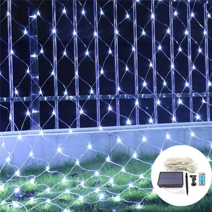 Outdoor Solar Curtain Lights – Waterproof Mesh Fairy Lights with Remote for Gardens, Weddings and Christmas Decor