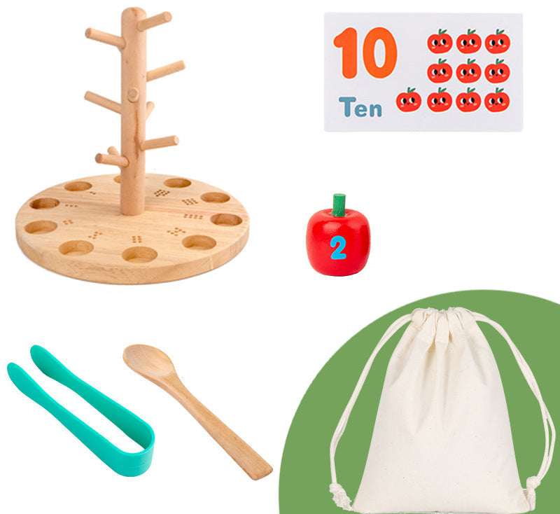 Montessori Apple Tree Counting Toy – Wooden Math Learning Game for Number Recognition and Early Education