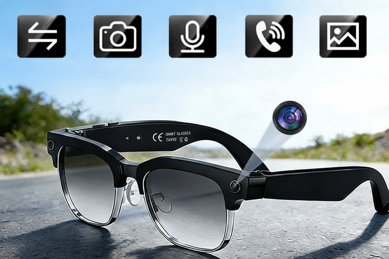 AI Camera Smart Glasses – 800W Pixel Video Recording Sunglasses with Bluetooth Calls, Voice Translation and Photo Recognition for Men