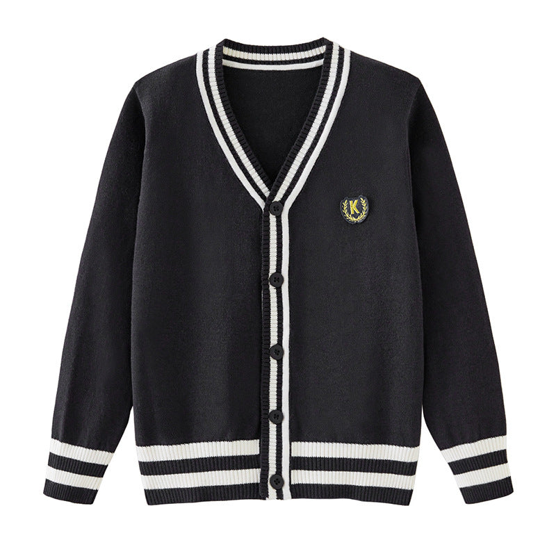Kids Striped Knit Cardigan - Cotton V-Neck Sweater Coat for Boys and Teenagers, Preppy Style Everyday Outerwear