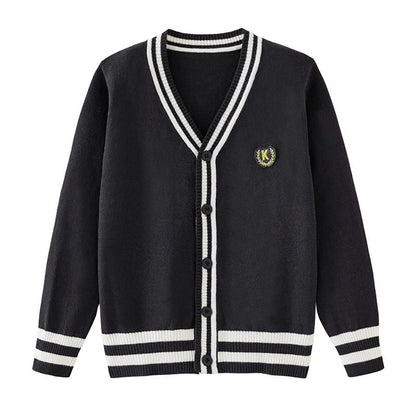 Kids Striped Knit Cardigan - Cotton V-Neck Sweater Coat for Boys and Teenagers, Preppy Style Everyday Outerwear