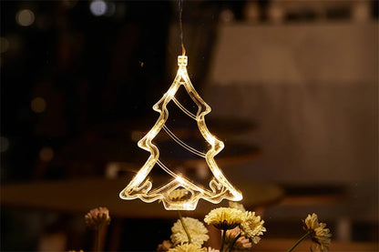 Christmas LED Window Hanging Lights – Battery Powered Santa and Snowflake Decorations for Festive Holiday Windows and Indoor Displays