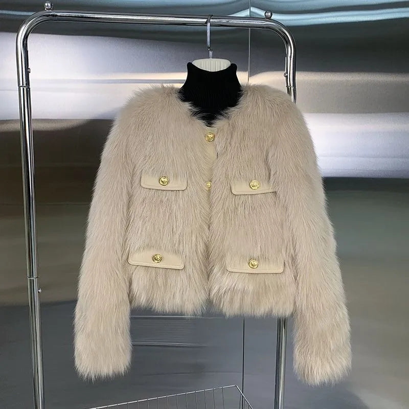 Womens Faux Fox Fur Winter Coat-Elegant Short Jacket for Luxury Style Warmth and Seasonal Fashion Layering