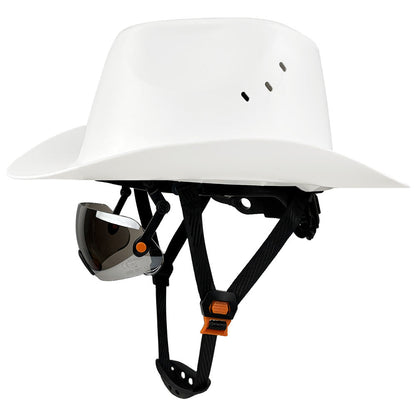 Cowboy Safety Hard Hat – HDPE Wide Full-Brim Construction Helmet with Built-In Sunglasses, Ventilation and Anti-Collision Work Protection
