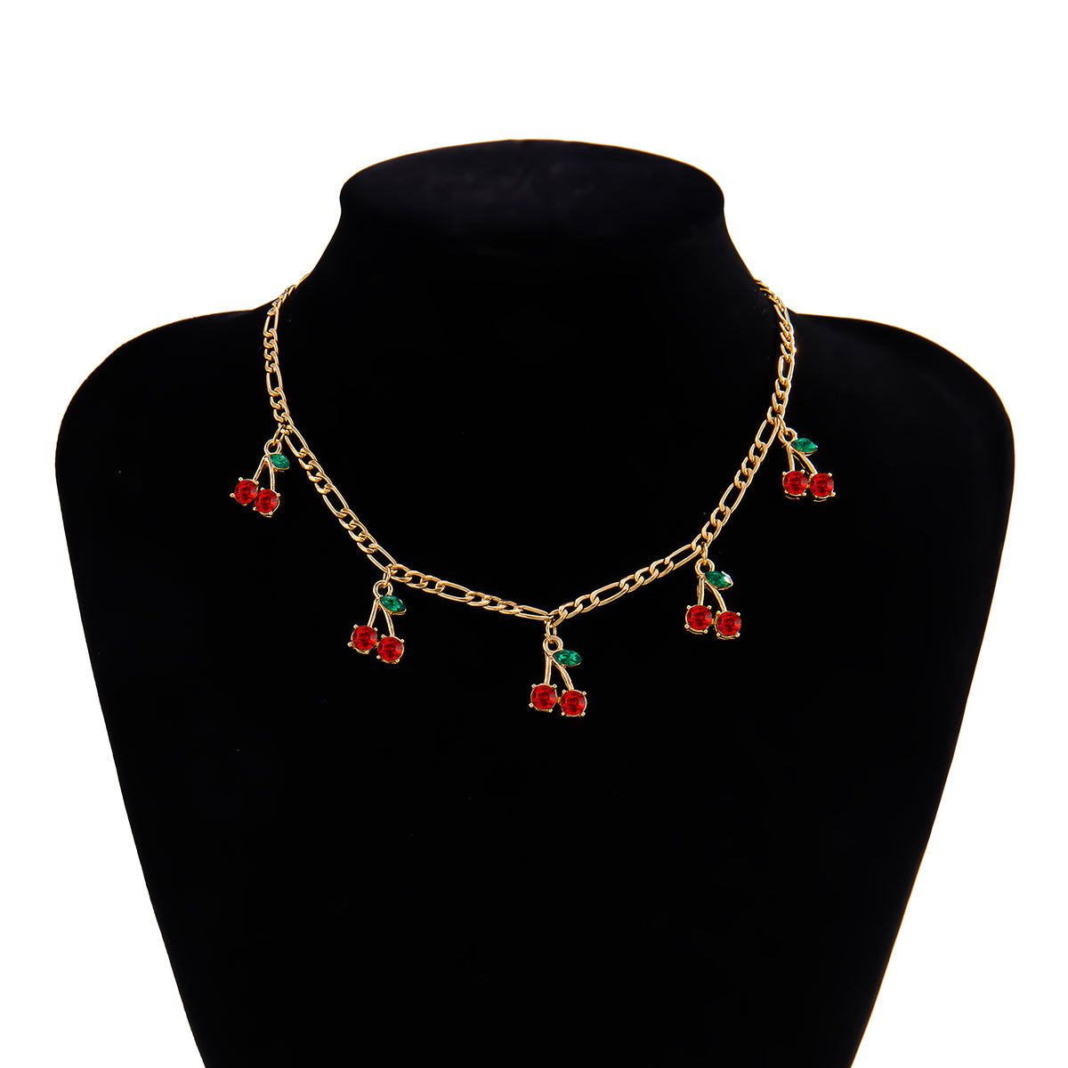 Red Cherry Pendant Necklace – Sweet Romantic Gold Tone Clavicle Chain Jewelry for Women and Girls, Fashionable Gift for Parties and Dates