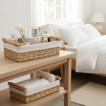 Wicker Storage Baskets – Decorative Organizer Bins with Handles for Bathroom, Countertop and Home Storage Solutions
