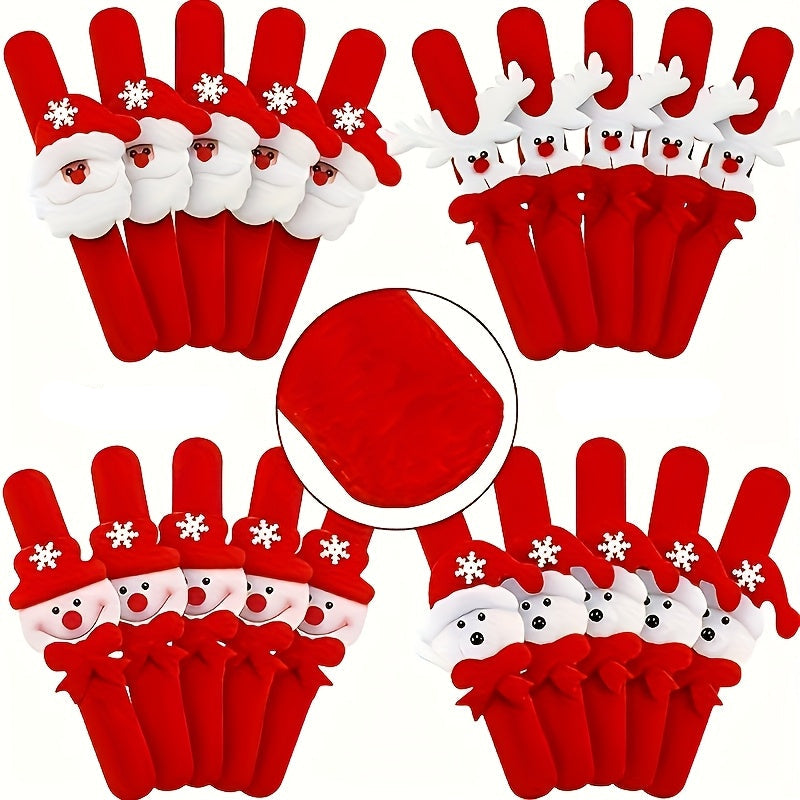 Christmas Slap Bracelet Set – Cartoon Holiday Party Favor Wristbands for Kids, Stocking Stuffers and Festive Fun