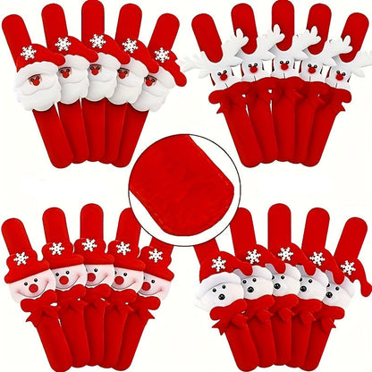 Christmas Slap Bracelet Set – Cartoon Holiday Party Favor Wristbands for Kids, Stocking Stuffers and Festive Fun