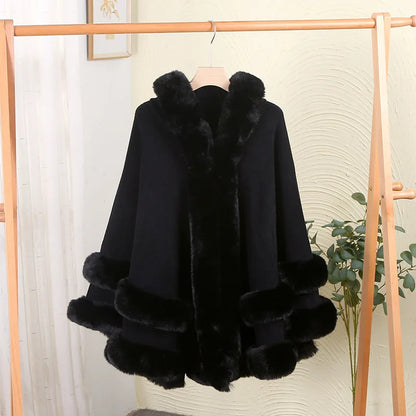 Luxury Faux Fur Cape Coat - Gradient Poncho Cardigan for Elegant Winter Fashion and Special Events