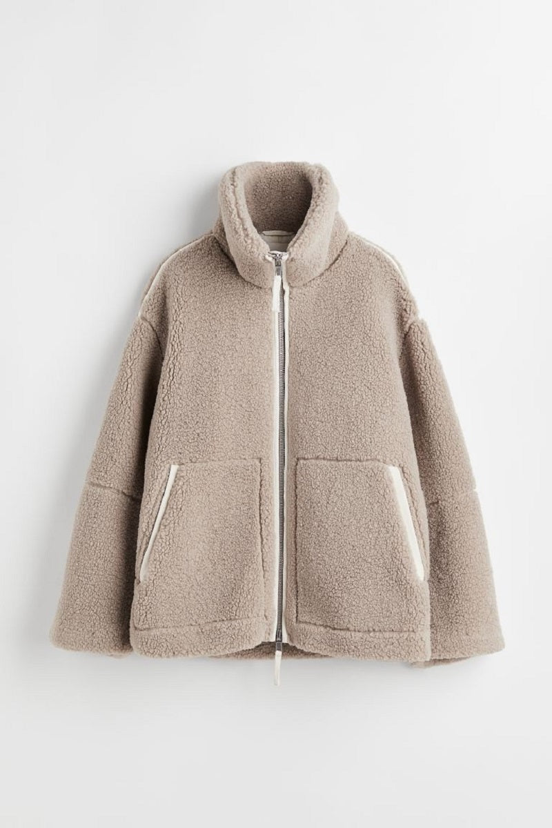 Women's Vintage Fleece Jacket – Warm Zip Up Winter Coat with Lapel Collar for Casual Streetwear and Daily Fashion