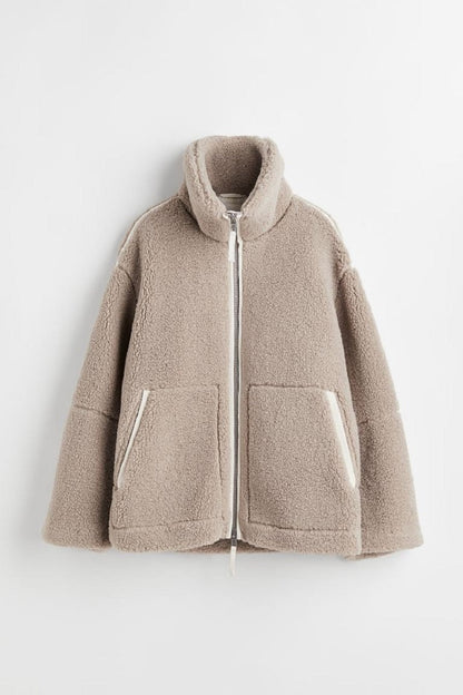 Women's Vintage Fleece Jacket – Warm Zip Up Winter Coat with Lapel Collar for Casual Streetwear and Daily Fashion