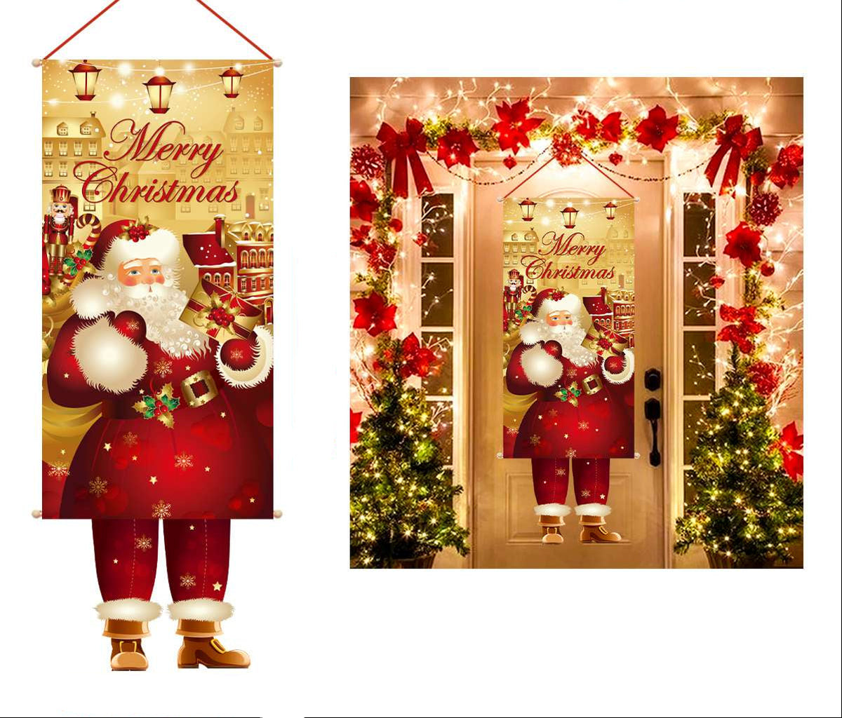 Santa Merry Christmas Hanging Banner – Festive Wall Decoration for Homes, Porches and Holiday Parties