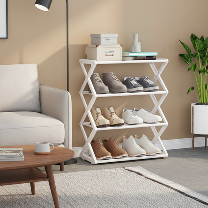 Foldable Shoe Rack – 4 Tier Stable Home Footwear Organizer for Entryway, Dorm, Living Room and Small Space Storage