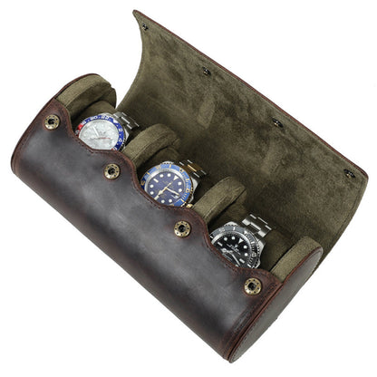 Leather Watch Travel Case – Multi-Slot Watch Roll Organizer for 1–8 Watches with Protective Storage for Business Trips and Travel