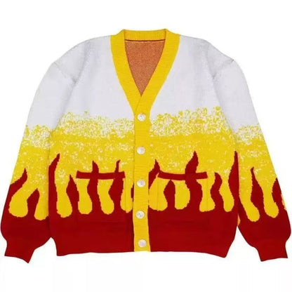 Harajuku Knit Cardigan Sweater – Unisex Anime Inspired V Neck Winter Jacket for Cozy Casual Streetwear and Everyday Style