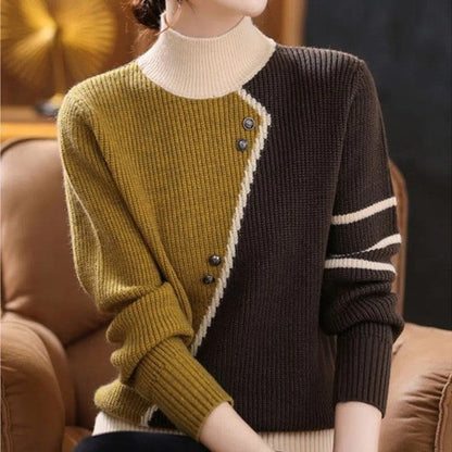 Half Turtleneck Knit Sweater – Women's Thick Long Sleeve Pullover for Cozy Autumn Winter Layering and Everyday Fashion