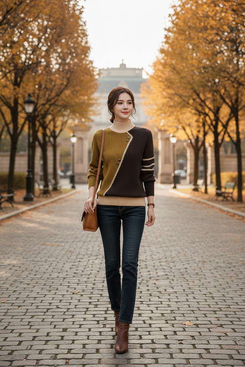 Half Turtleneck Knit Sweater – Women's Thick Long Sleeve Pullover for Cozy Autumn Winter Layering and Everyday Fashion