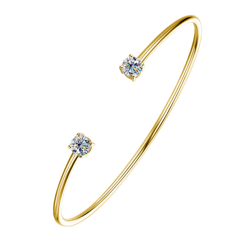 Moissanite Bangle – 2-Stone 5mm S925 Sterling Silver 18K Gold-Plated Diamond-Look Bracelet for Women, Party Jewelry, Special Gifts and GRA-Certified Style