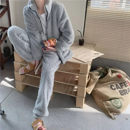Women’s Turtleneck Pajama Set – Thick Warm Korean Sleepwear for Cozy Winter Lounging and Relaxation
