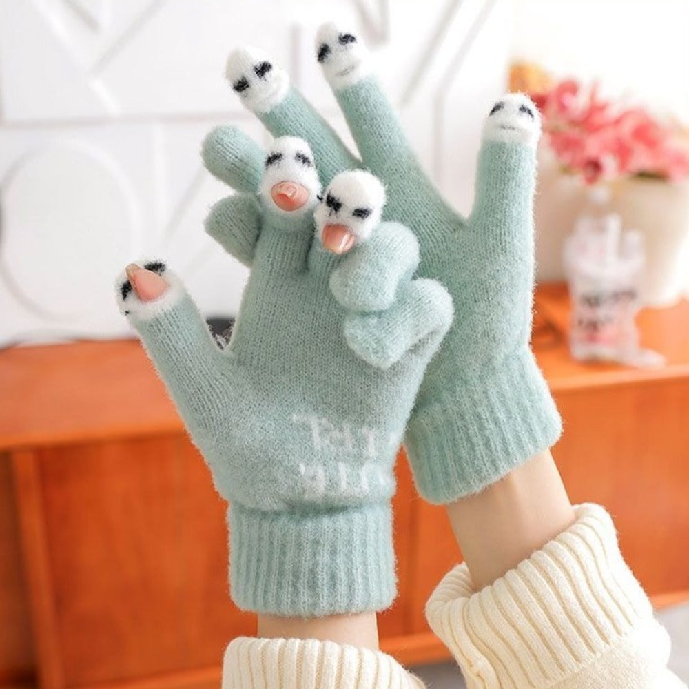 Cute Panda Touchscreen Gloves – Warm Knit Fingerless Winter Gloves for Cycling, Outdoor Activities and Holiday Gift Giving