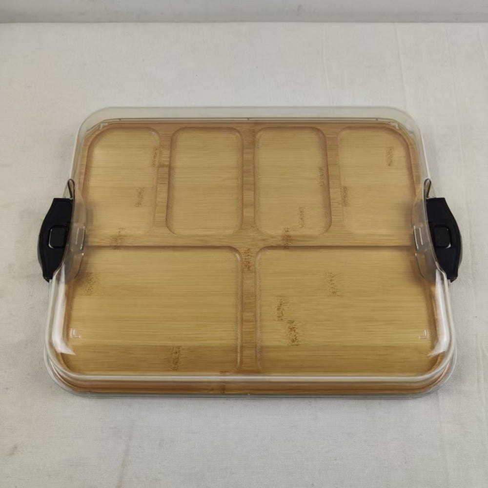 Portable Charcuterie Board – Bamboo Cheese Serving Tray with Clear Acrylic Lid for Picnics, Camping and Elegant Entertaining