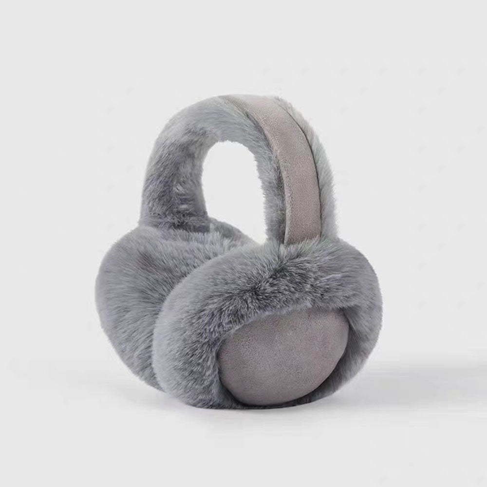 Plush Winter Earmuffs – Foldable Brown Suede Ear Warmers for Women with Soft Faux Fur Cold Weather Protection