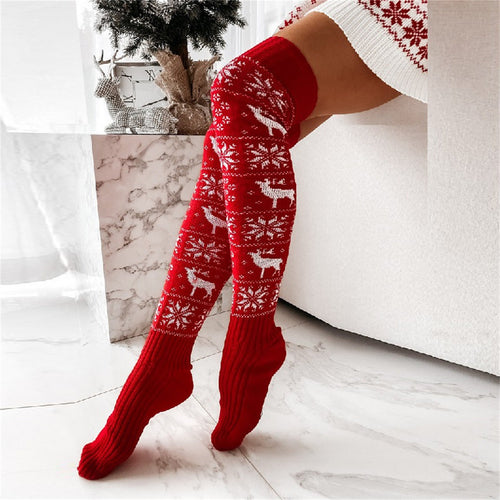 Women's Christmas Knit Socks – Cozy Over Knee Cotton Winter Socks for Holiday Outfits, Warmth and Festive Style