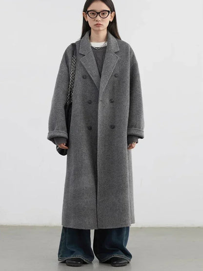 Women's Double Breasted Wool Coat – Long Double Sided Winter Overcoat for Elegant Warmth and Timeless Fashion