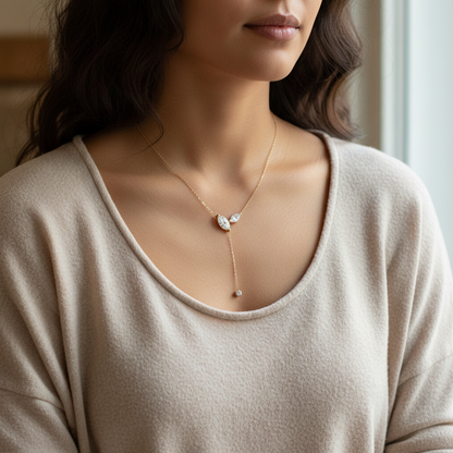Certified Marquise Moissanite Lariat Necklace – S925 Silver 4cttw Lab Diamond-Look Y-Style Tassel Pendant for Women, Weddings, Parties and Elegant Gifts