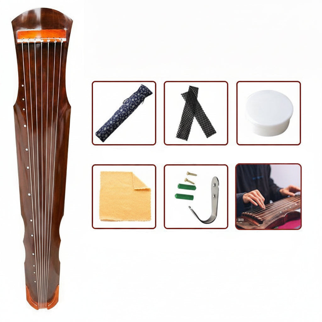 Handmade Chinese Guqin – Paulownia Wood Seven String Traditional Zither for Beginners, Practice and Elegant Musical Performances