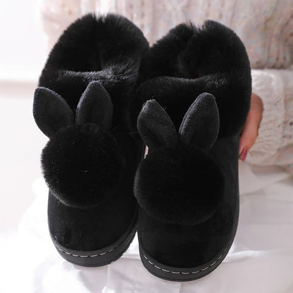 Rabbit Fur House Boots – Women's Plush Indoor Slippers with Cute Bunny Ears for Cozy Winter Home Comfort