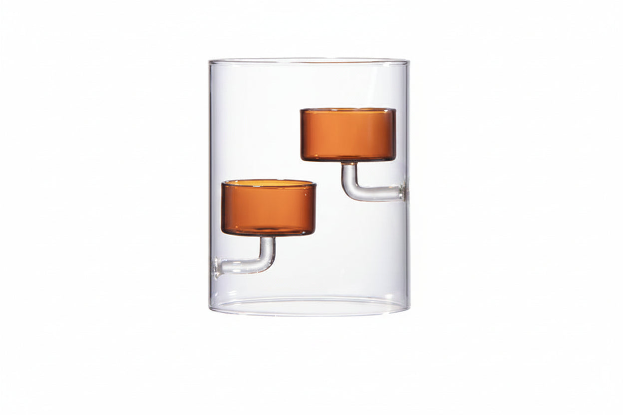 European Glass Candle Holder – Windproof Brown Cylindrical Candle Stand for Dining Tables, Weddings and Elegant Home Decor