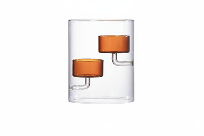 European Glass Candle Holder – Windproof Brown Cylindrical Candle Stand for Dining Tables, Weddings and Elegant Home Decor