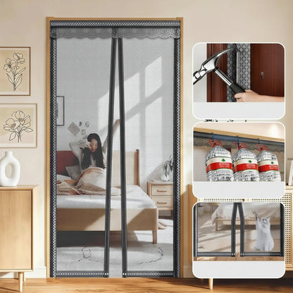 Magnetic Mosquito Door Curtain – Premium Fiberglass Mesh Flyscreen with Full Magnetic Strips and Strong Self-Adhesive Installation for Hands-Free Home Protection