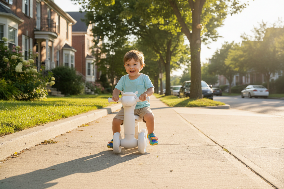 Children's Alpaca Four Wheel Balance Scooter – Baby Walker Ride On Toy for Safe Outdoor Fun and Early Development.