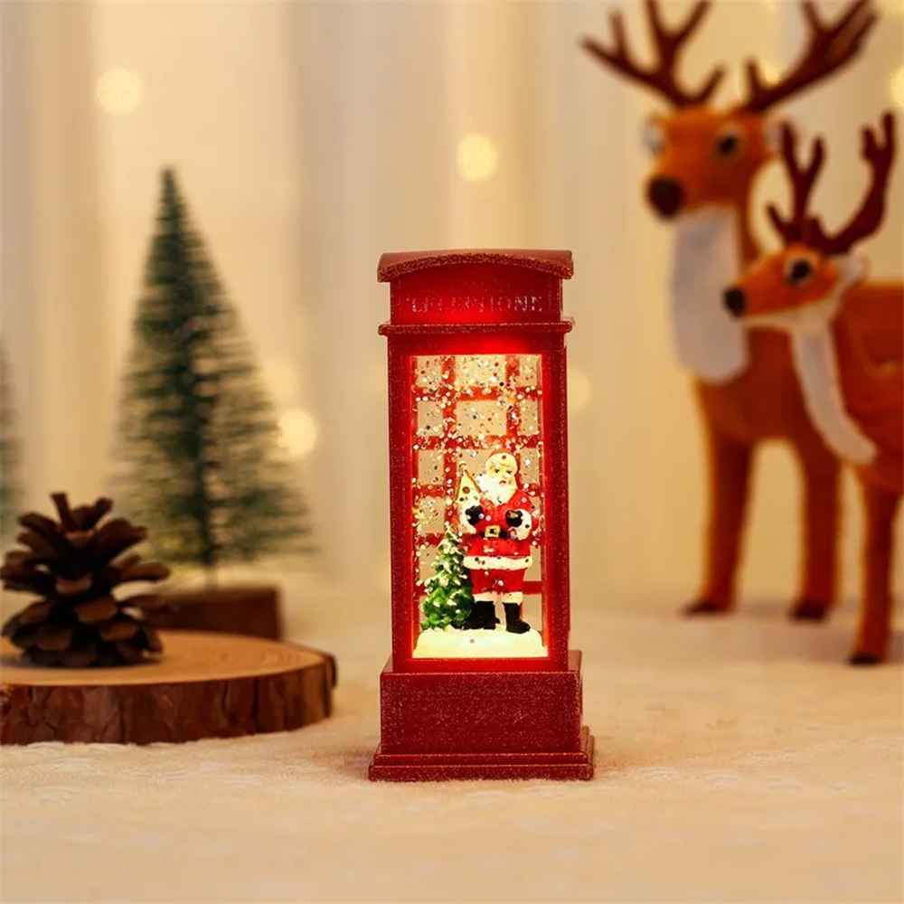 Christmas Phone Booth Ornament – Lighted Santa Snowman Village Decoration for Festive Window Displays