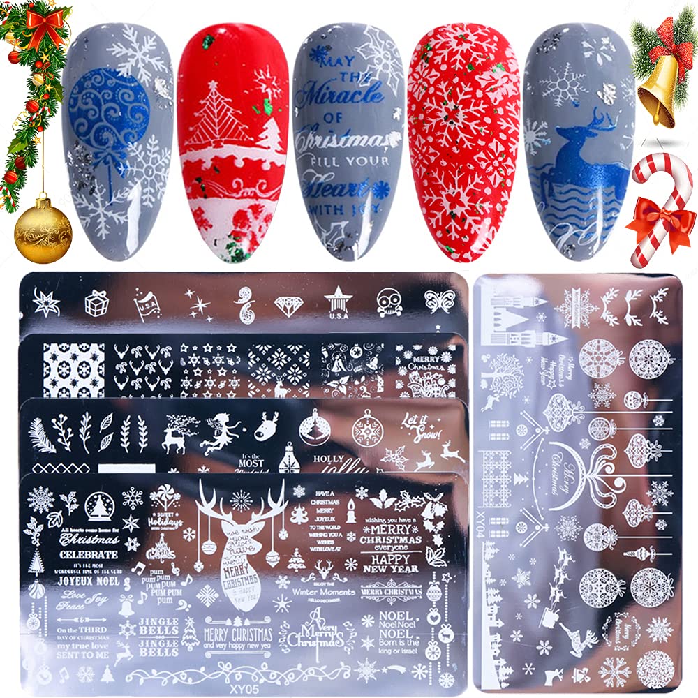 Christmas Nail Stamping Plate Set – Snowflake Santa Reindeer Nail Art Templates for Festive DIY Manicure Designs